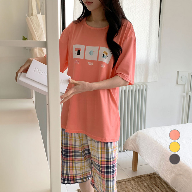 afinar 女性絲滑短袖短褲睡衣套裝