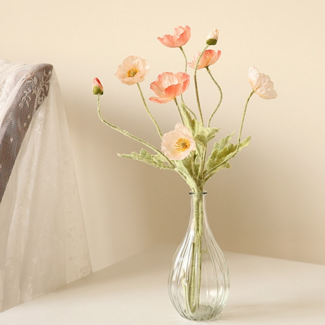The Flower Market 頂級仿真罌粟花 + 水滴型花瓶, 珊瑚粉色, 1組