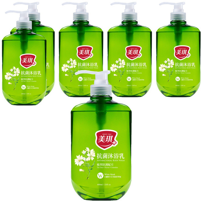 美琪抗菌沐浴乳 白麝香 添加日本綠茶萃取, 680ml, 6瓶