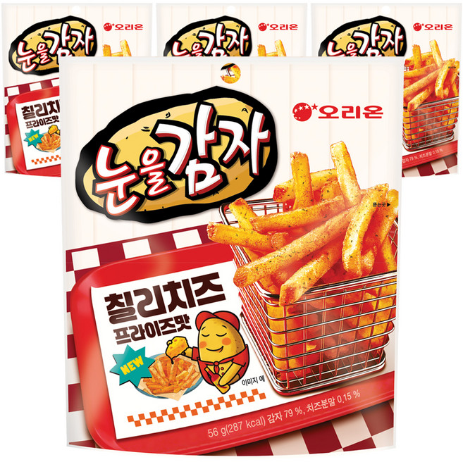 오리온 눈을감자 칠리치즈 프라이즈 스낵, 56g, 4개