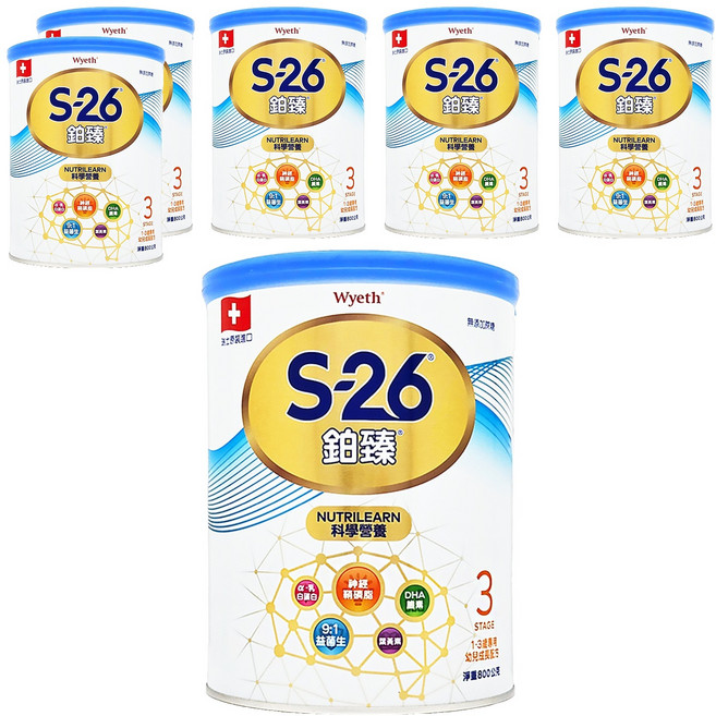 Wyeth 惠氏 S-26 鉑臻 幼兒成長配方 3號, 800g, 1罐, 6罐