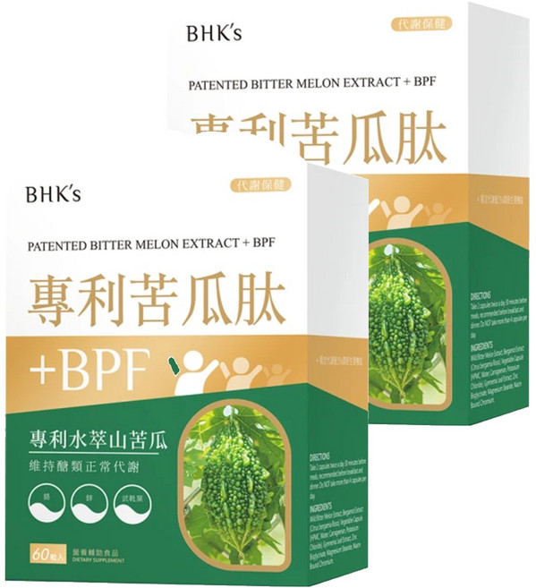 BHK's 專利苦瓜月肽 +BPF 素食膠囊, 3g, 60顆, 2罐