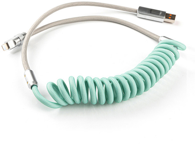 하비스페이스 코일 스프링 USB to 애플 8핀 고속충전 케이블, 65cm, 그린그레이, 1개