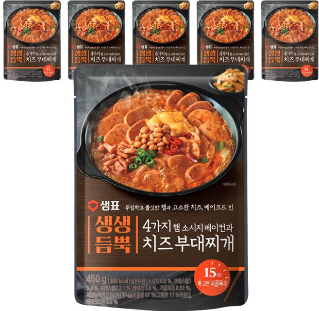 샘표 생생듬뿍 4가지 햄 소시지 베이컨과 치즈 부대찌개, 450g, 6개