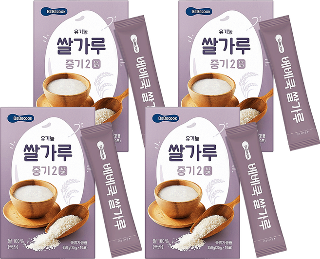 베베쿡 유기농 쌀가루 중기2 25g x 10p, 250g, 4개