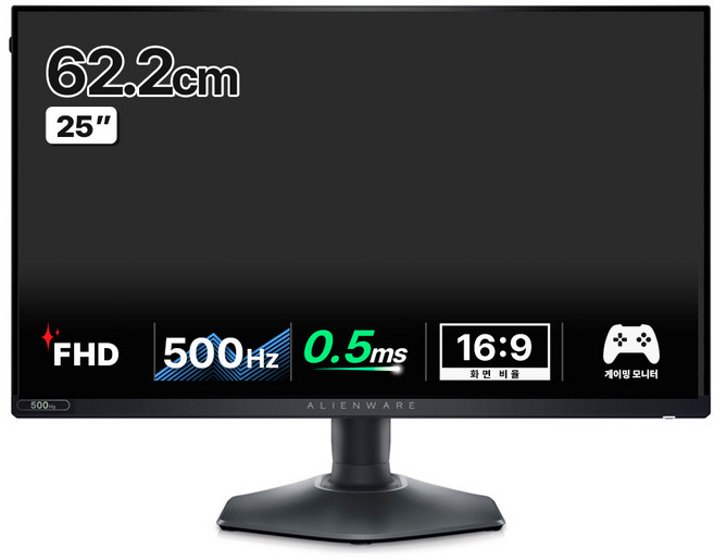 델 FHD 에일리언웨어 500Hz 0.5ms IPS 게이밍 모니터, 622mm, AW2524HF
