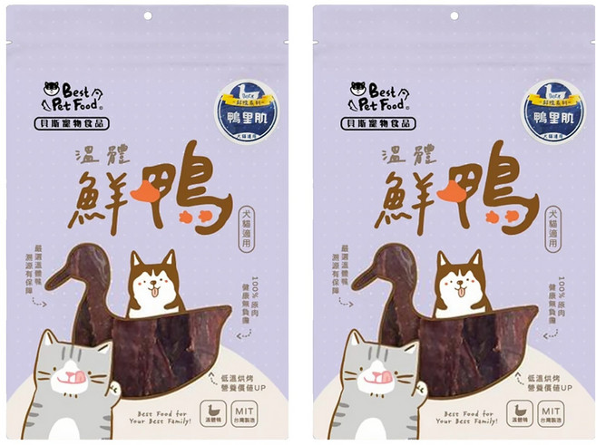 Best Pet Food 貝斯寵物食品 肉乾 4個月以上犬貓用, 60g, 2包, 鮮鴨鴨里肌