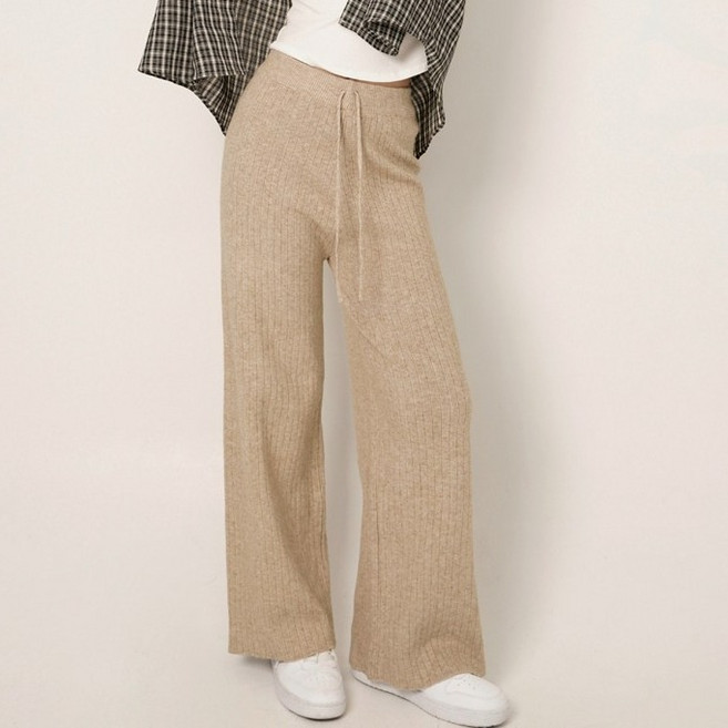 코튼클로젯 여성용 숏/롱 기장 데일리 골지 와이드 밴딩 니트 팬츠