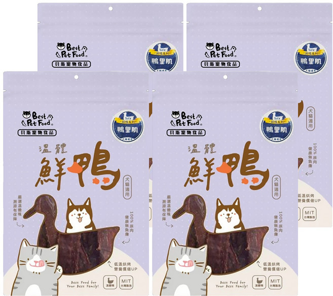 Best Pet Food 貝斯寵物食品 肉乾 4個月以上犬貓用, 60g, 4包, 鮮鴨鴨里肌
