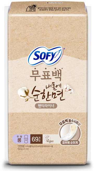 쏘피 내몸에 순한면 내추럴컬러 팬티라이너, 롱, 69개입, 1개