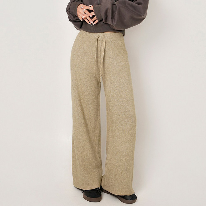 코튼클로젯 여성용 숏/롱 기장 데일리 밴딩 와이드 니트 팬츠