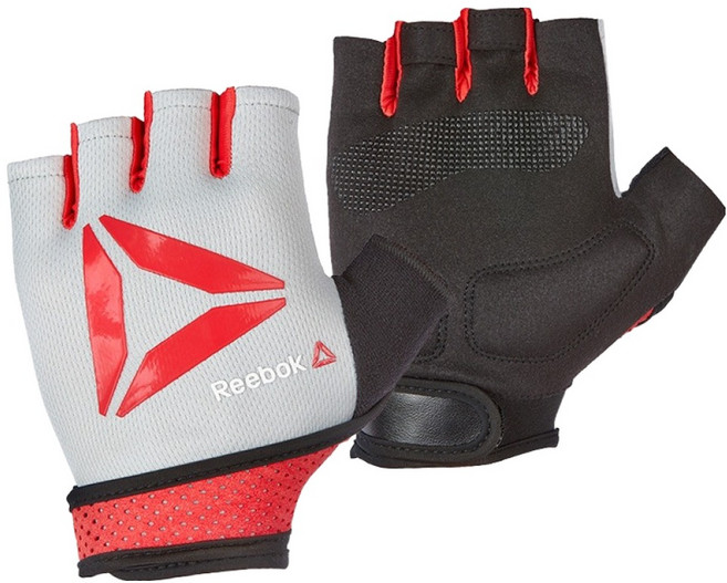 Reebok 銳步 防滑短指訓練手套, 紅色, 1雙
