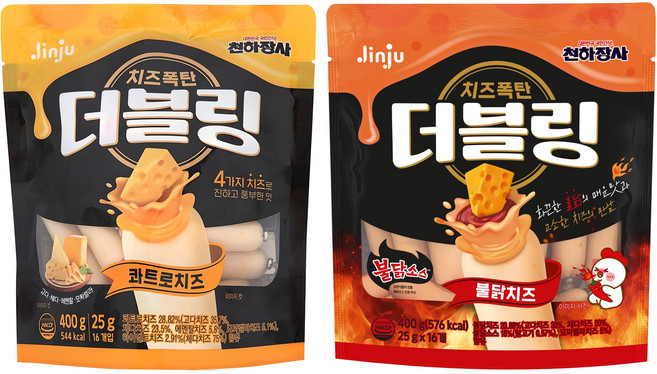 더블링 천하장사 콰트로치즈 소시지 400g + 불닭치즈 소시지 400g, 1세트
