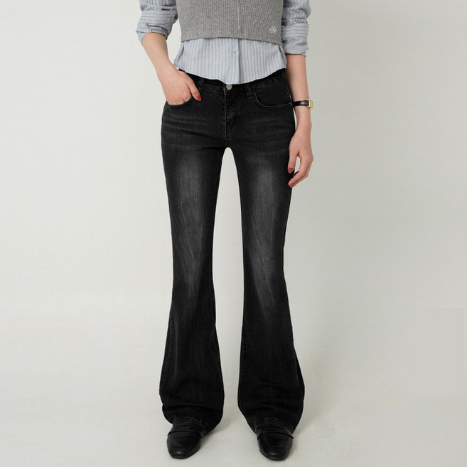 코튼클로젯 여성용 로우라이즈 슬림 스판 워싱 롱 세미 부츠컷 청바지