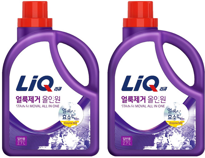 리큐 얼룩제거 올인원 액상세제 일반용 본품, 2.7L, 2개
