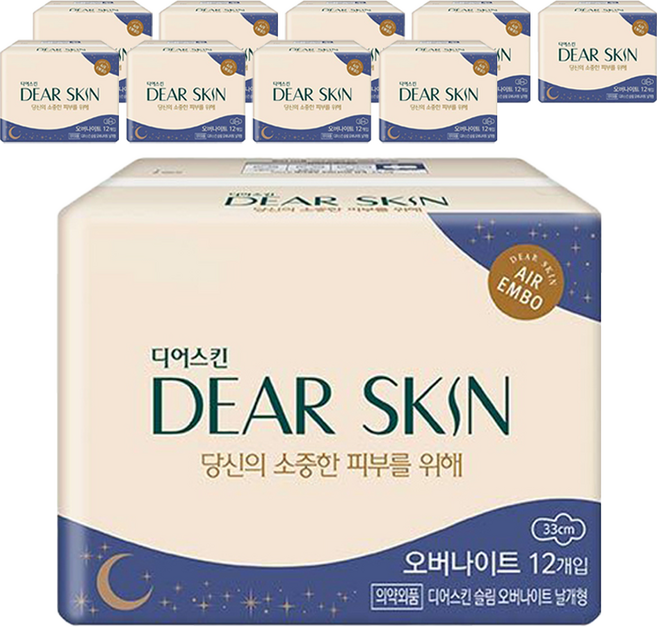 디어스킨 에어엠보 슬림 생리대 날개형, 오버나이트, 12개입, 10개