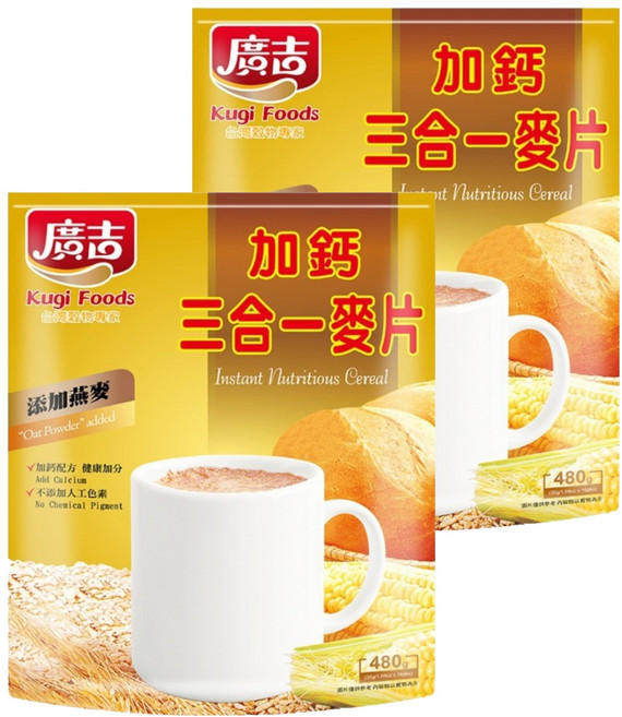 廣吉 加鈣三合一麥片, 480g, 2袋