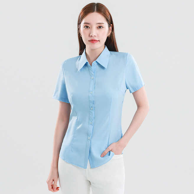 엘쏘 여성용 카라 슬림 라인 버튼 반팔 셔츠 남방