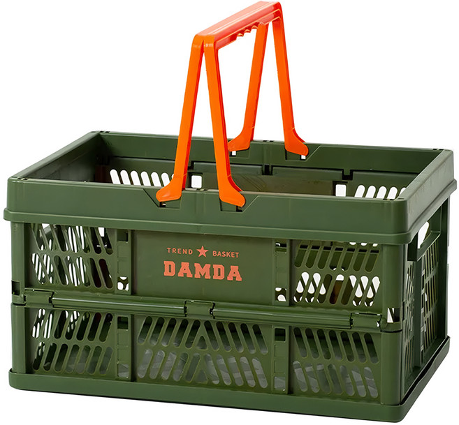 韓國 Damda 大摺疊購物籃 籃43.5 x 30.5 x 24cm + 蓋43.5 x 30.5 x 7cm, 軍綠色, 1個