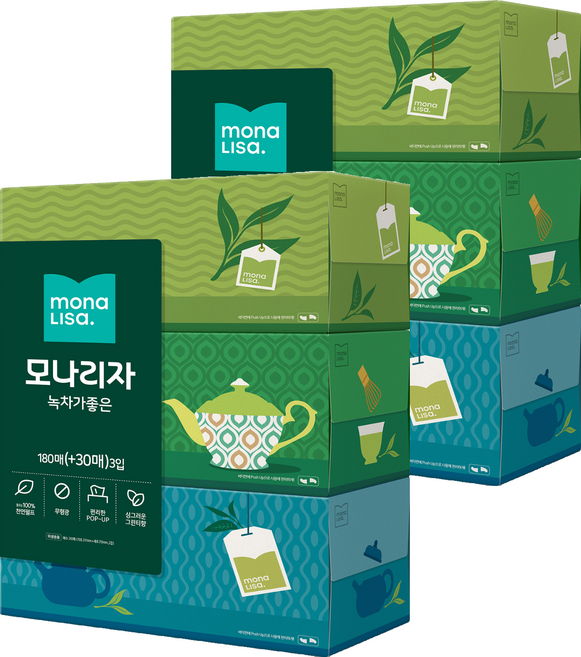 모나리자 녹차가 좋은 미용티슈 2겹 210p, 6개, 210개입