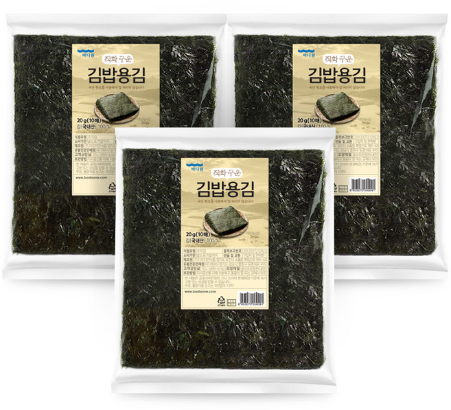 Badaone 直火烤飯捲用海苔, 20g, 3包