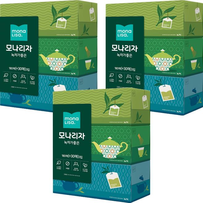 모나리자 녹차가 좋은 미용티슈 2겹 210p, 9개, 210개입