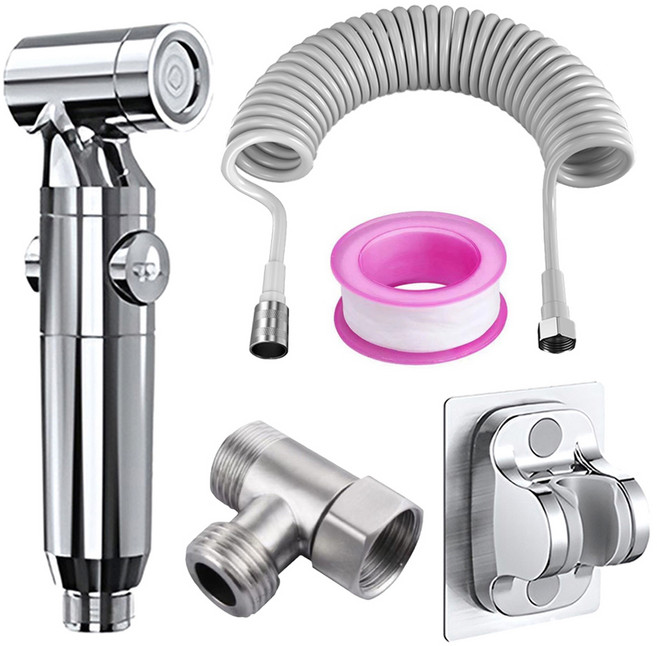 쉐리엘 욕실 화장실 베란다 스프레이건 + 무타공 브라켓 + T자형 연결밸브 + 스프링 코일 호스 세트
