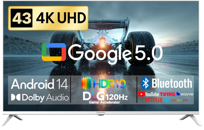 창홍 4K UHD LED 스마트 DLG 120Hz 돌비 AI 구글 5 TV, 109cm(43인치), CH431UHD, 스탠드형, 고객직접설치