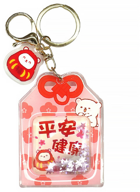 CCHING 青青文具 萌Zoo 流沙鏡面鑰匙圈 55 x 75 x 6mm 鍊長60mm 3歲以上, 平安健康, 1個