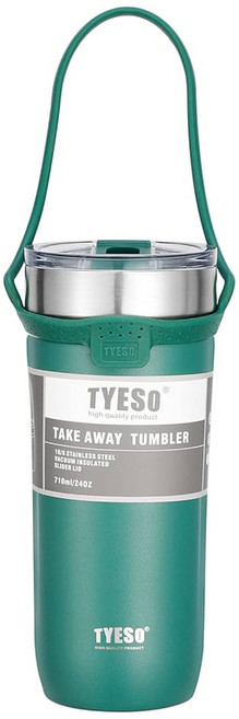 TYESO 泰碩 真空不鏽鋼手提束帶保溫杯 附吸管, 綠色, 710ml, 1個