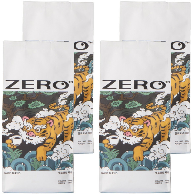 헬로모닝 제로 다크 블렌드 원두, 홀빈(분쇄안함), 500g, 4개