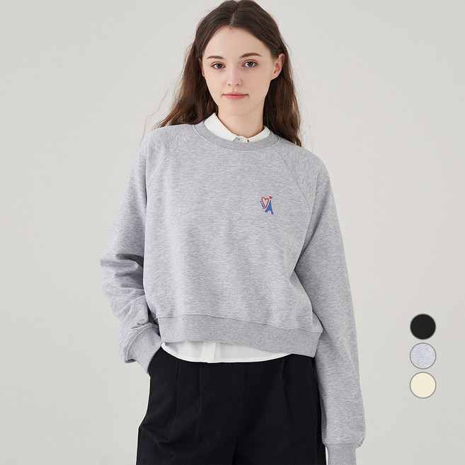 ELLE PARIS 그래픽 라글란 세미크롭 스웻셔츠 E Paris