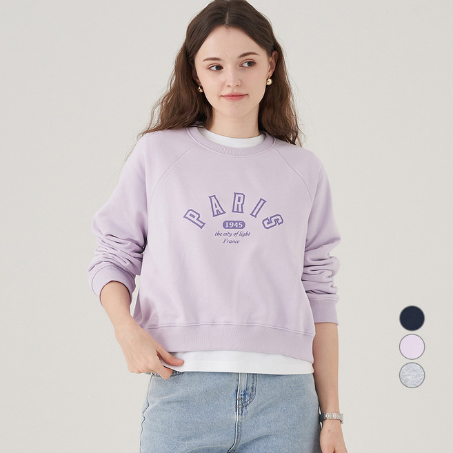 ELLE PARIS 그래픽 라글란 세미크롭 스웻셔츠 1945 Paris