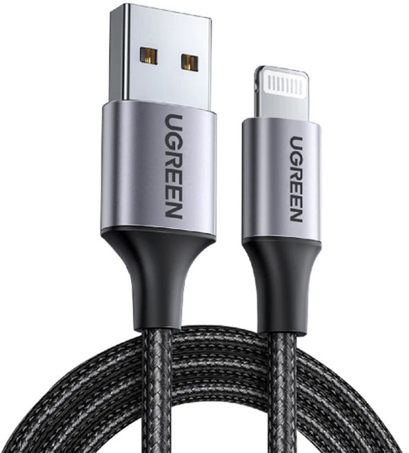 UGREEN 綠聯 iPhone充電線 Lightning對USB連接線 快充 金屬編織版, 1m, 深空灰, 1條