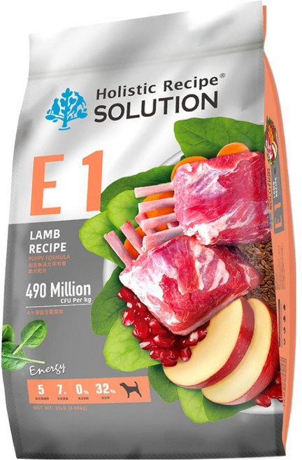 Holistic Recipe SOLUTION 耐吉斯 幼犬用無穀配方乾糧 E1, 9.98kg, 1袋, 活力羊肉餐