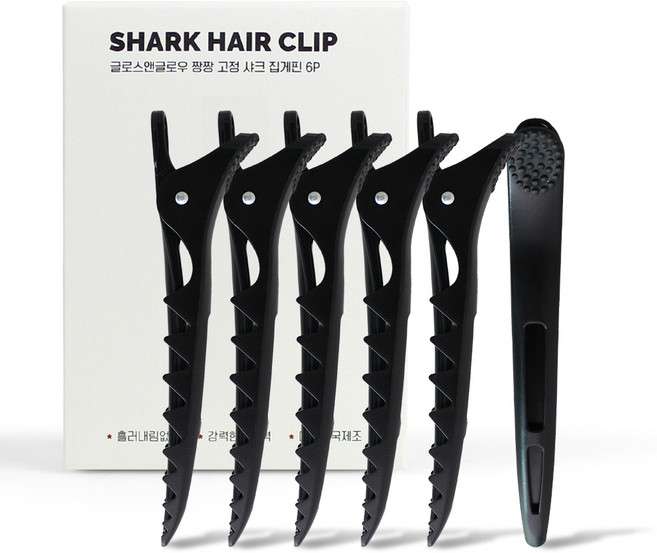 글로스앤글로우 고정 샤크 집게핀, 블랙, 6개