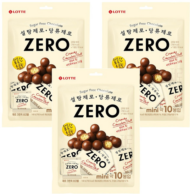 롯데제로 크런치 초코볼, 140g, 3개