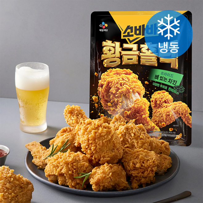 CJ제일제당 소바바 황금홀릭 후라이드 뼈있는 치킨 한마리양 (냉동), 820g, 1개
