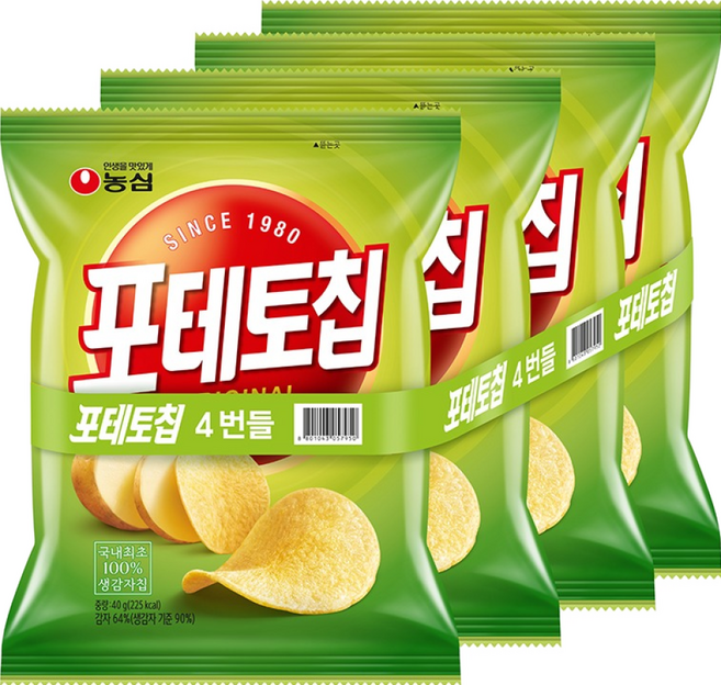 포테토칩 오리지널, 40g, 4개