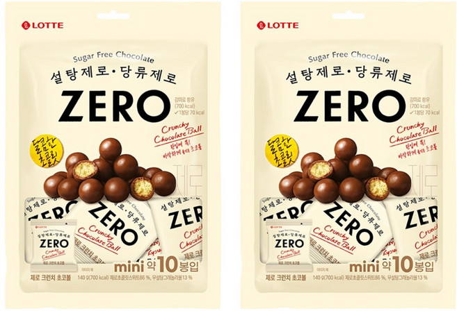 롯데제로 크런치 초코볼 10p, 2개, 140g