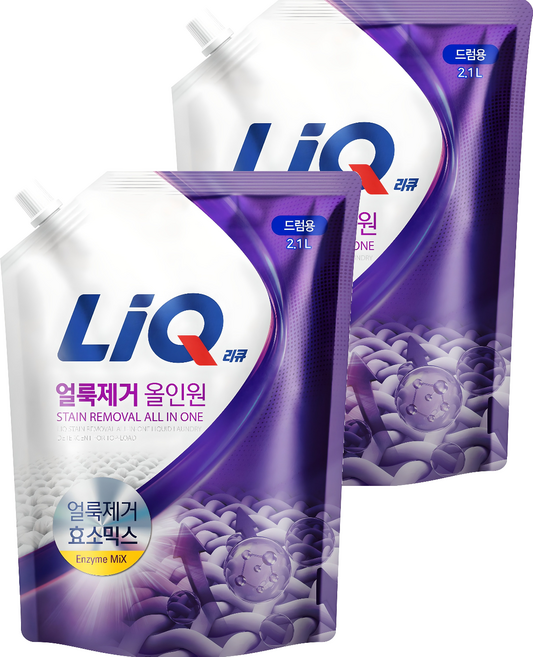 리큐 얼룩제거 올인원 드럼용 액상세제 리필, 2.1L, 2개