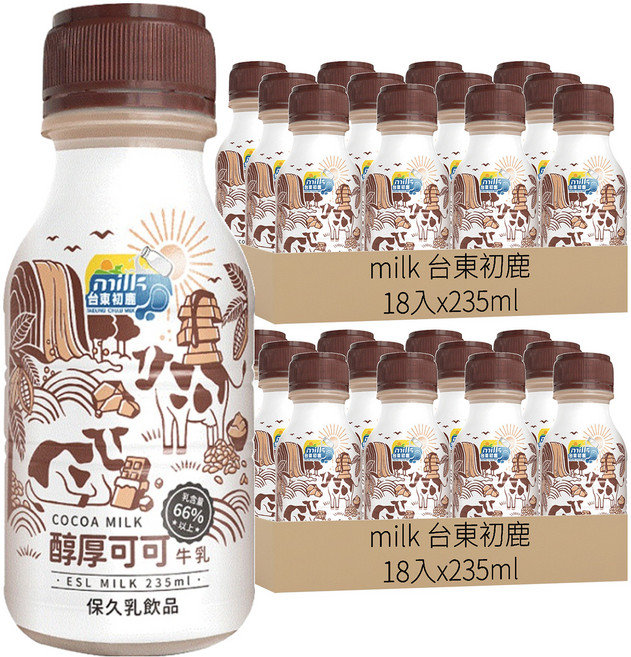 milk 台東初鹿 醇厚可可牛乳, 235ml, 36入