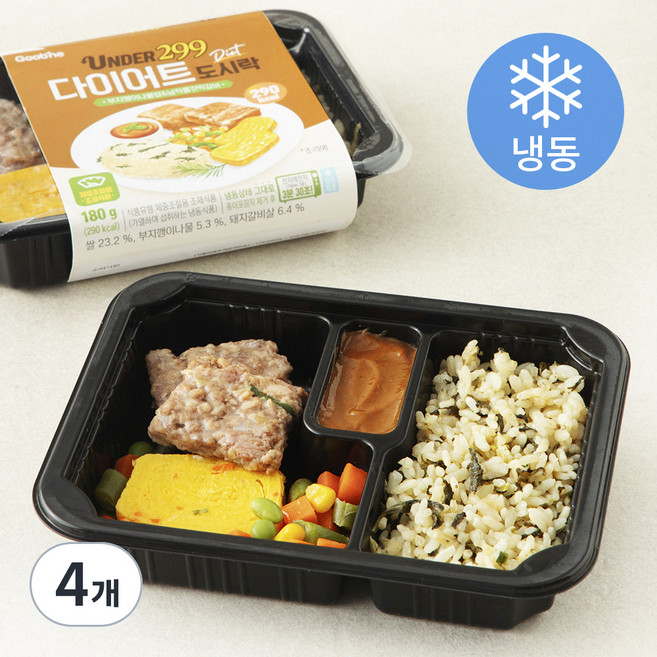 굽네 299 다이어트 도시락 부지깽이 나물밥 & 납작쫄깃 떡갈비 (냉동), 180g, 4개