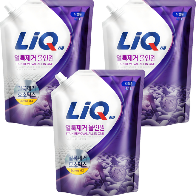 리큐 얼룩제거 올인원 드럼용 액상세제 리필, 2.1L, 3개