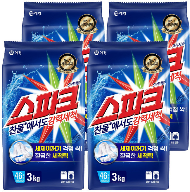 스파크 오리지널 분말세제 리필, 3kg, 4개