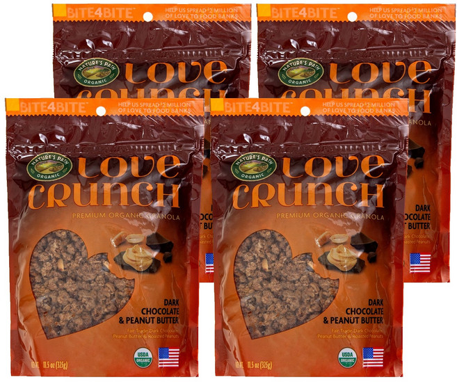 Nature's Path 러브크런치 프리미엄 오가닉 그래놀라 다크초코 앤 피넛버터 씨리얼, 325g, 4개
