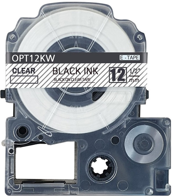 오피스토어 앱손 호환 라벨테이프 OPT12KW, 투명바탕 검정글자, 12mm