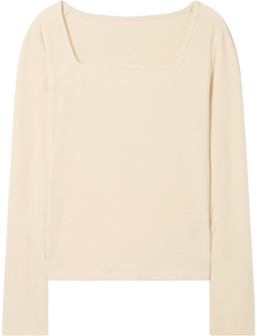 미쏘 여성용 스퀘어넥 골지 긴팔 티셔츠