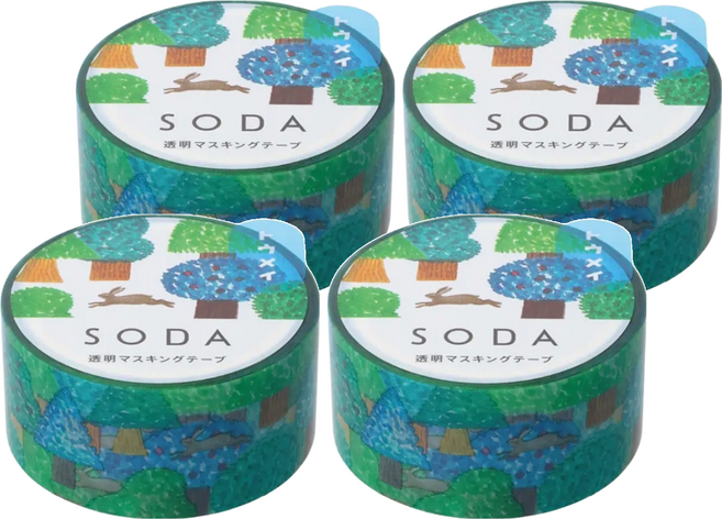 KING JIM HITOTOKI SODA 透明PET卷狀膠帶 20mm x 4m CNT20-016 東出桂奈設計款, 野兔, 4捲