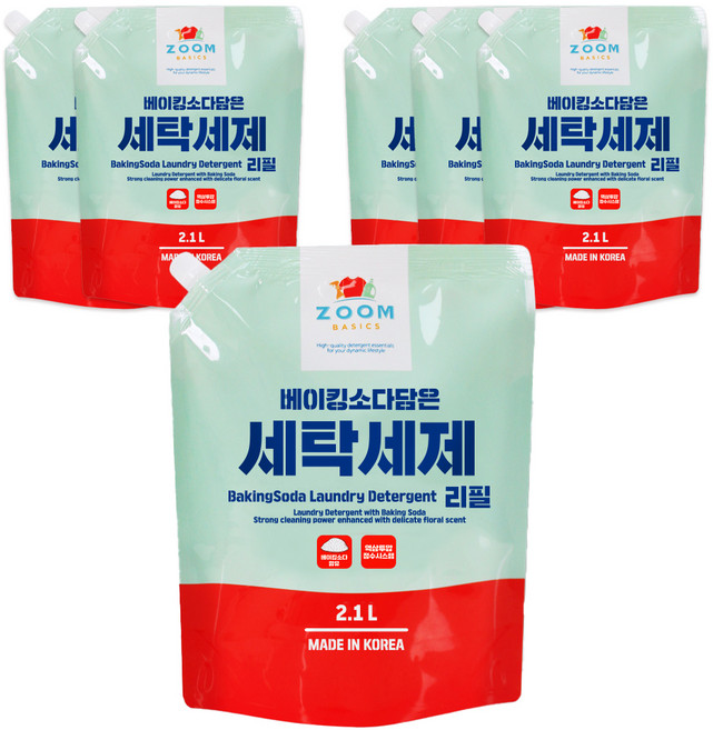 줌 베이직 베이킹소다 담은 액체 세탁세제, 2.1L, 6개